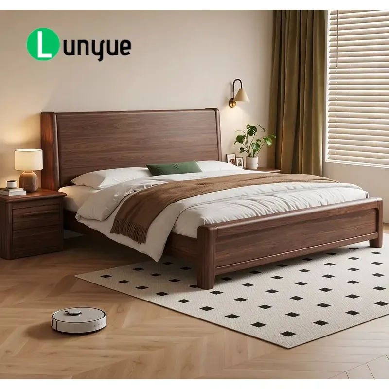Modern Solid Wood Queen Bed Frame 1.5m Classic Design Luxury Double High Box Storage Bedroom Furniture Wholesale