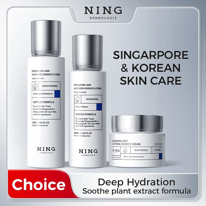 Korean Skincare Set Toner + Lotion + Cream – 8D Hyaluronic Acid & Ceramides for Hydration, Soothing Comfort & Barrier Support
