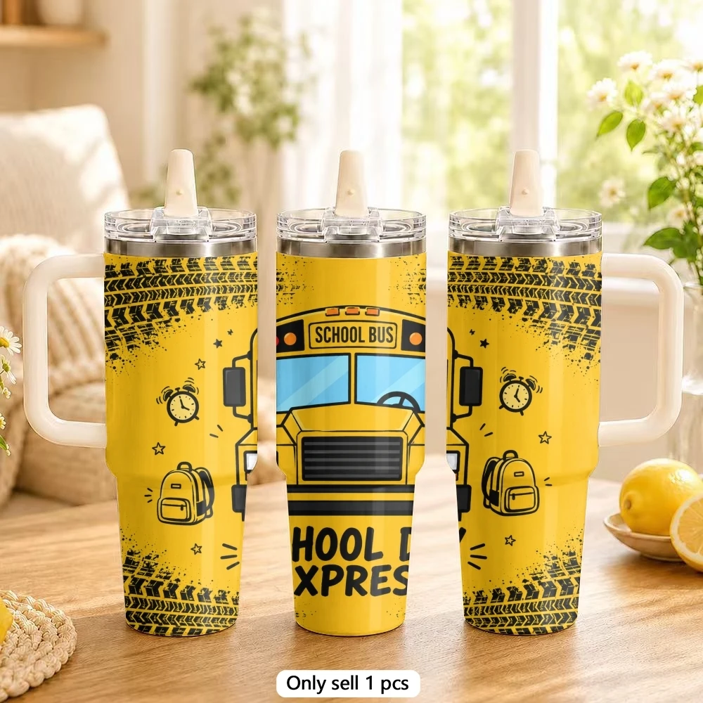 Bus Driver Life Vacuum Flasks 40oz Stainless Steel Tumbler with Handle Straw Lid Vacuum Insulated Double Wall Leak Proof
