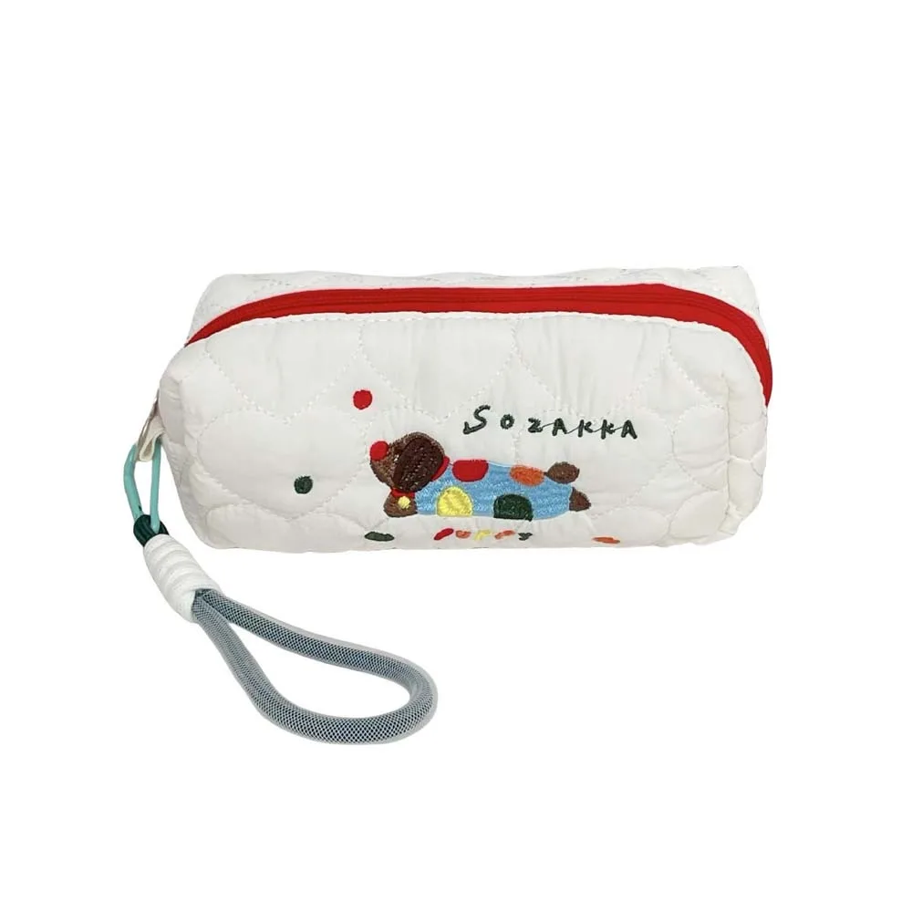 

Lovely Embroidered Dog Puppy Stationery Bag With Pendant Rope Large Capacity Korean Style Pencil Case Aesthetic Ins Style