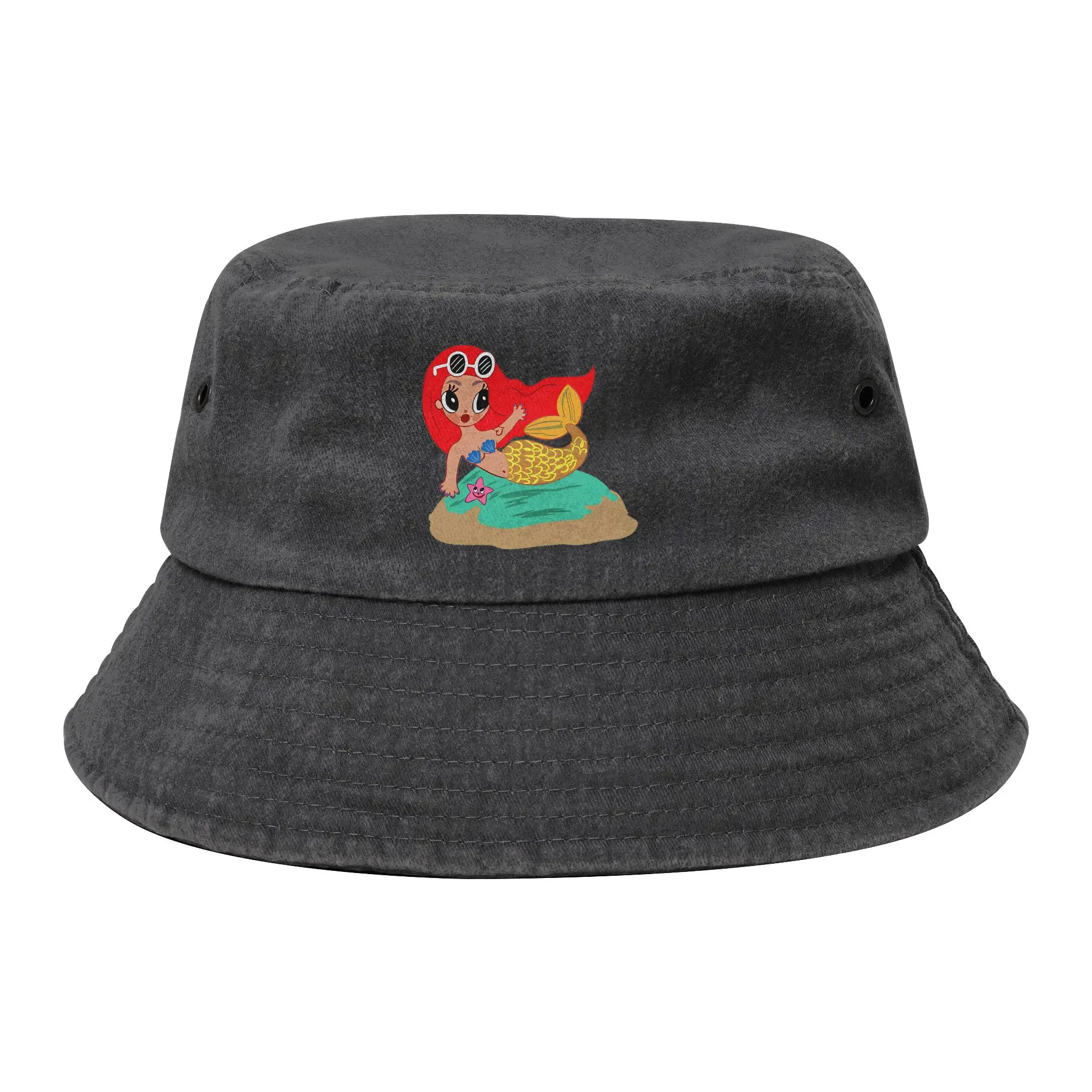 Karol G Mermaid Bucket Hat for Unisex Beach Music Distressed Denim Washed Sun Hat UV Protection for Fishing Fisherman Cap