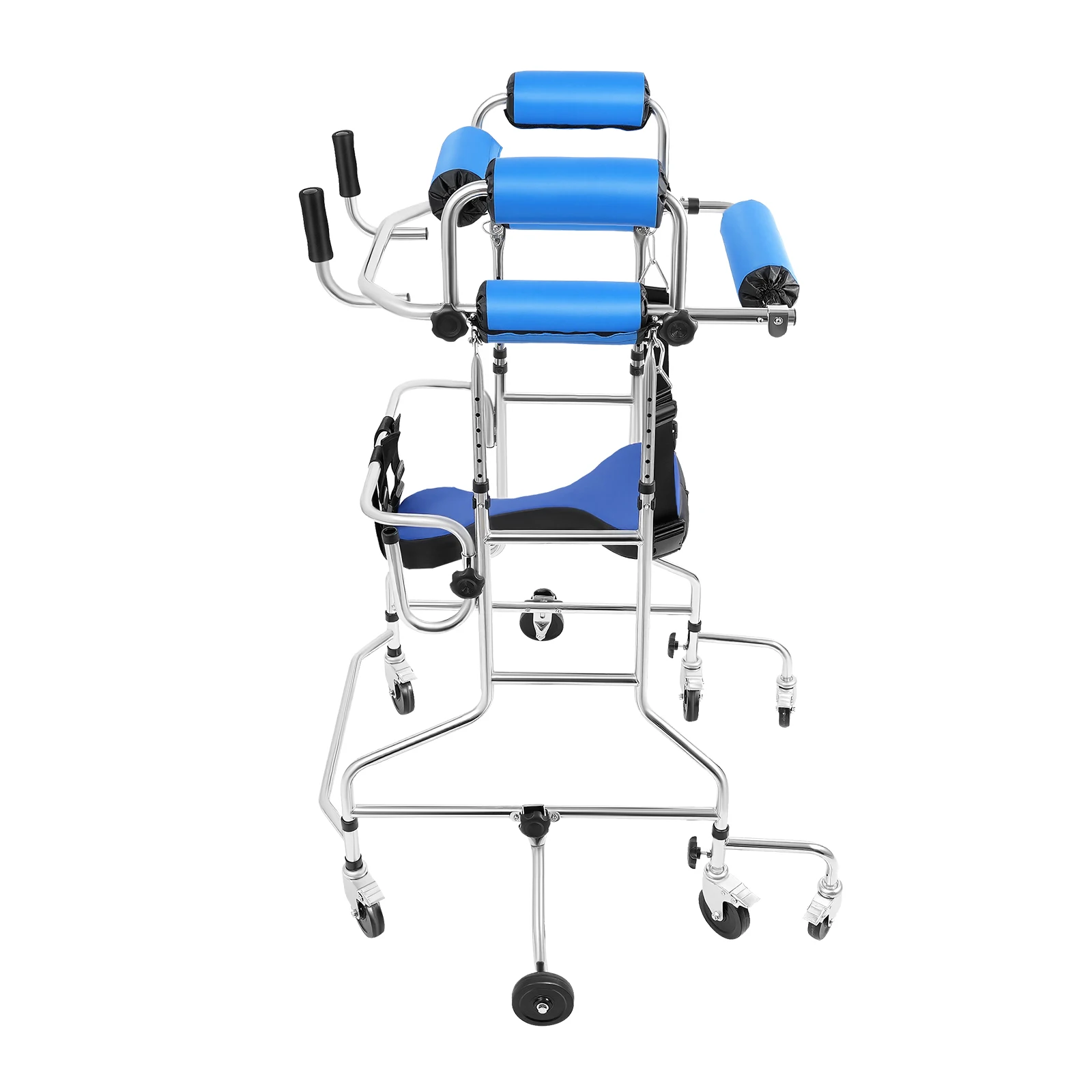 2-in-1 Adjustable Rollator Walker Transport Chair Mobility Aid Walking Aid for Seniors Recovery Cerebral Palsy Standing Support