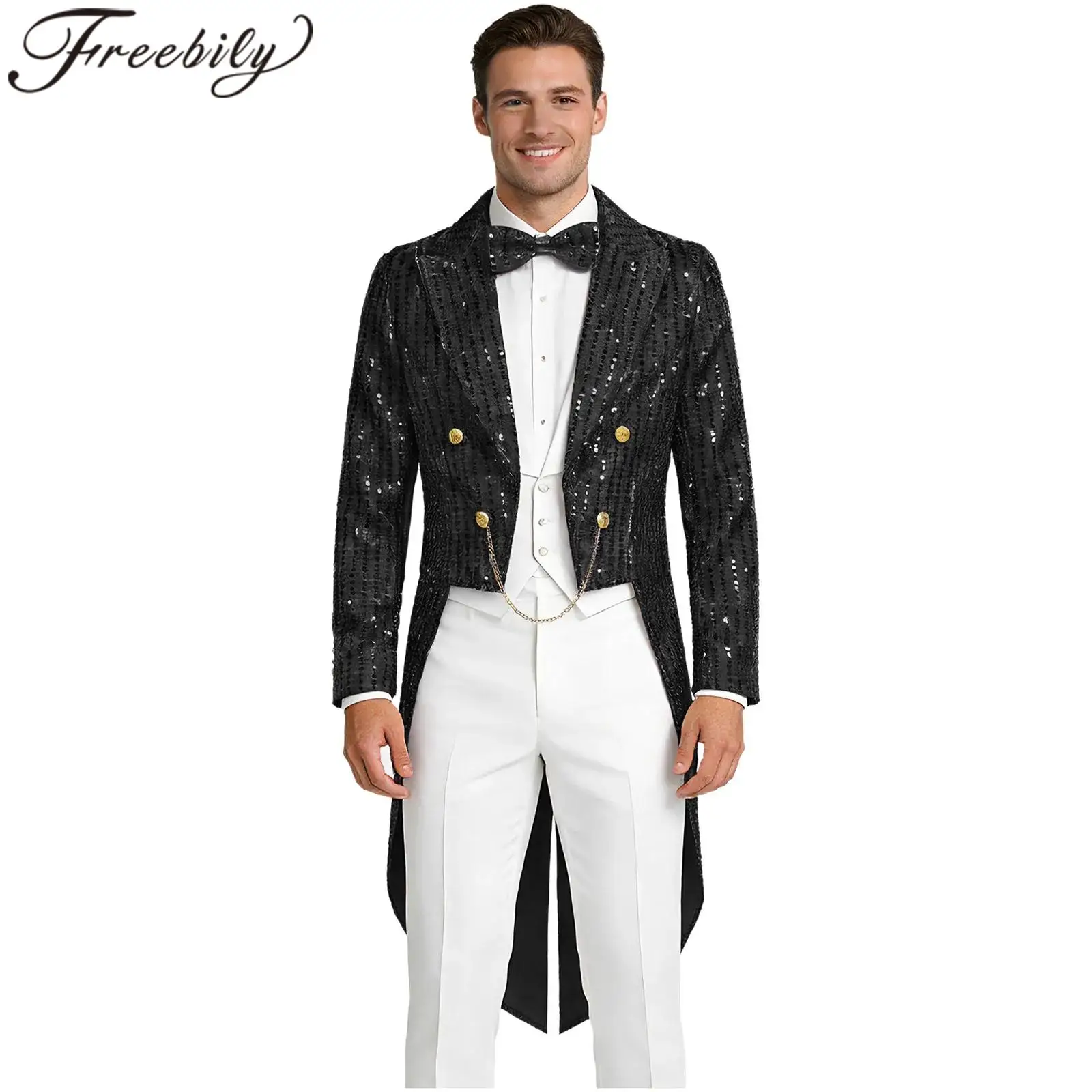 

Men Disco Tailcoat RaveOutfit Sequin Tuxedo Jacket Jazz Dance Performance Costume Coats Party Proms Music Festival Outerwear