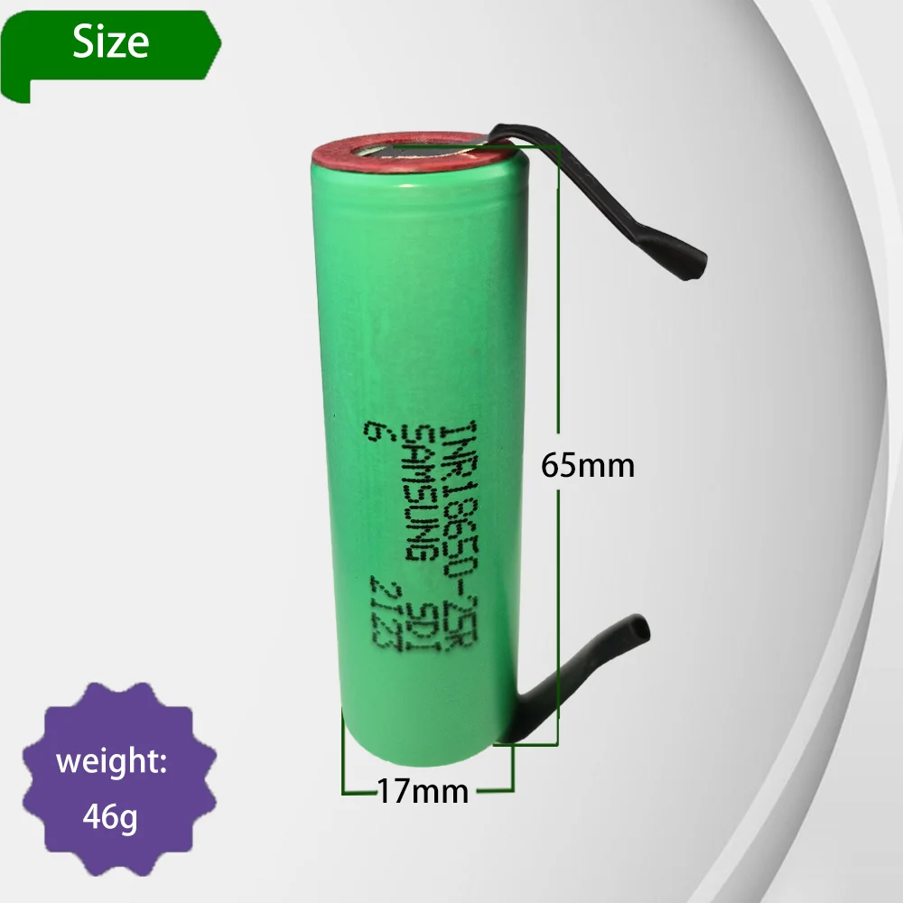 New 3.7V INR18650 25R 18650 2500mAh Original Rechargeable Battery Tool Soldered Nickel High Current Power Battery Screwdriver