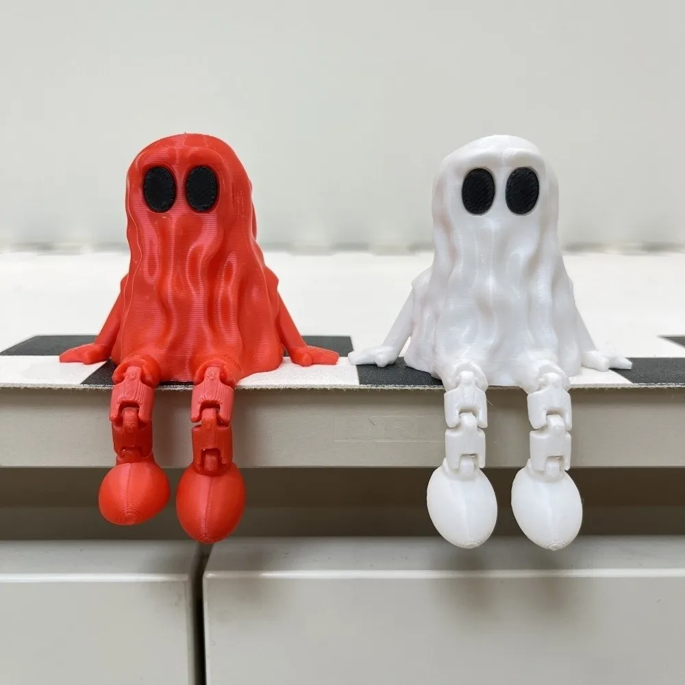 Kids Mini 3D Printed Ghost Ornament PLA Movable Joints Ghost Fidget Hand-Painted Ghost Statue Home Decor