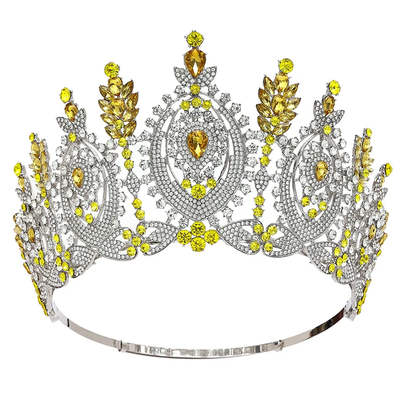 Luxury Round High Diadem Bridal Crown Pageant Miss Tiaras Headdress Bride Wedding Dress Hair Jewelry Accessories