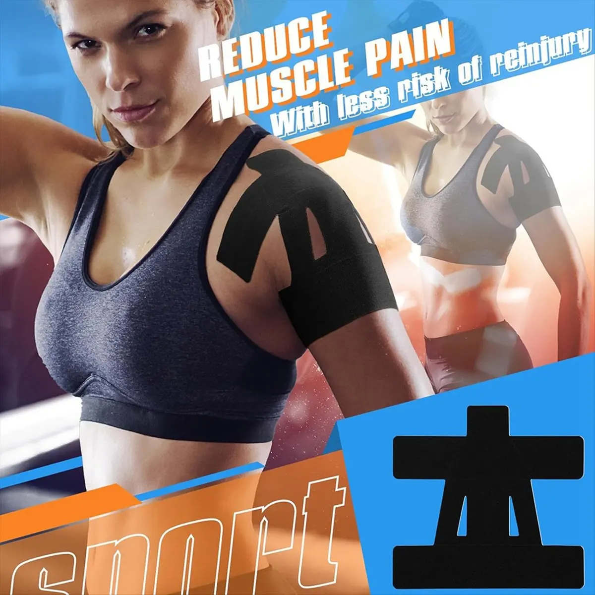 T34C 20Pcs Count Kinesiology Tape Shoulder Pain Relief Pre Cut Sports Waterproof Breathable Muscle Sports Marathon