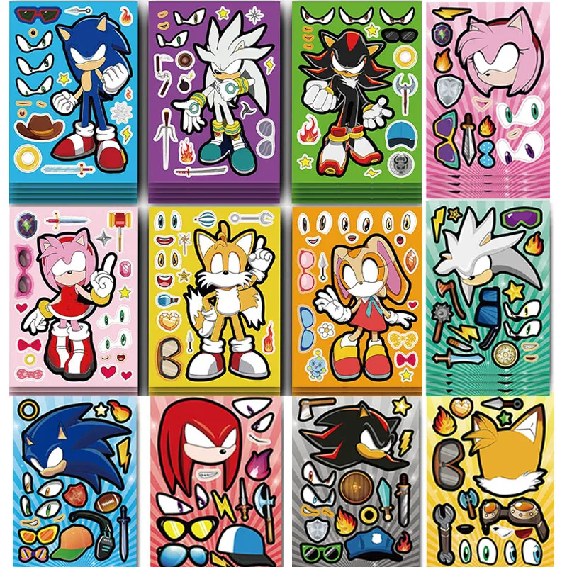 

Cartoon Sonic Stickers Changeable DIY Hedgehog Anime Toys Cartoon Graffiti Sticker for Water Bottle Laptop Luggage Decoration