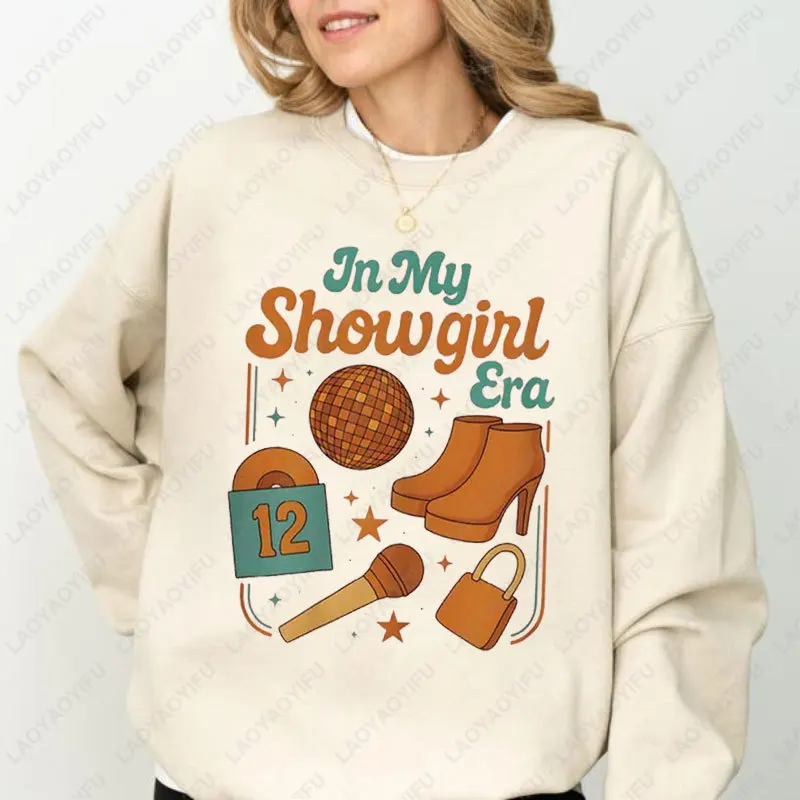 

In My Showgirl Era Sweatshirt Retro Style Vintage Showgirl Casual Hoodie Music Fan Pullovers Album Gifts for Her New Album Tops