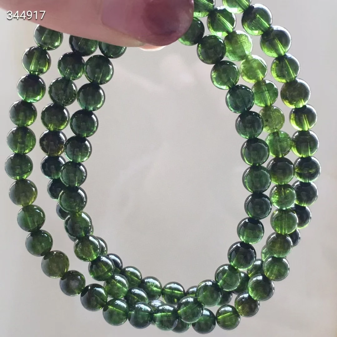 

Genuine Natural Green Tourmaline 3 Laps Bracelet 5.6mm Clear Round Beads Women Men Green Tourmaline Fashion AAAAAA