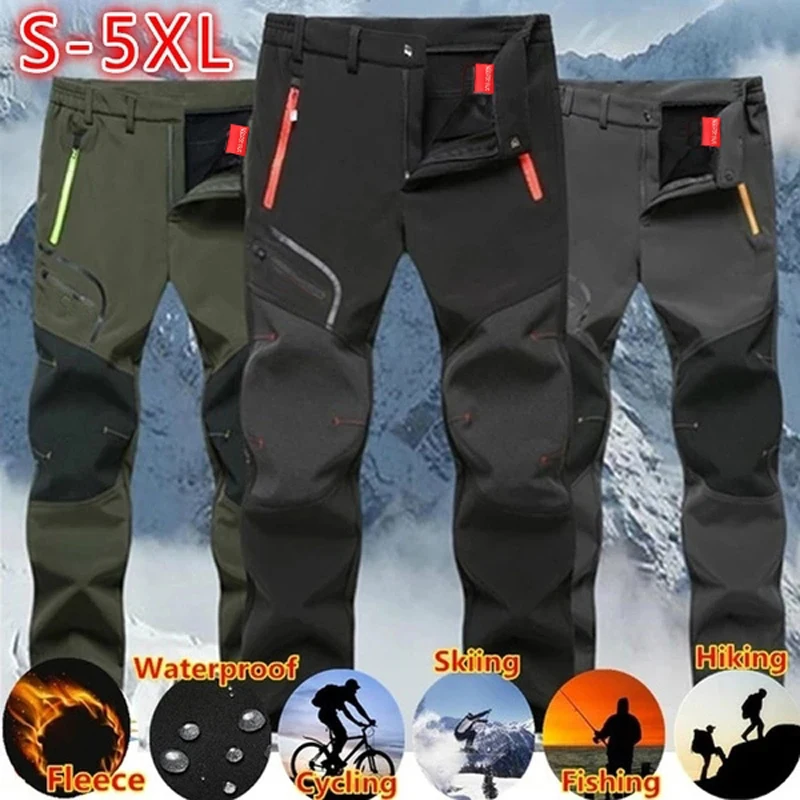 Men's Winter Thick Hiking Camping Fishing Sports Climbing Skiing Run Pants Outdoor Trousers Casual SoftShell Gym Sweatpant 4XL