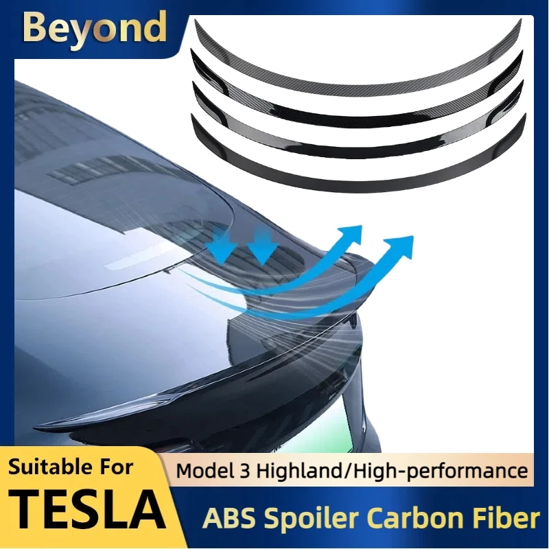 

Rear Trunk Spoiler For Tesla Model 3 Highland/High-performance 2024 ABS Carbon Grain Tail Wing Car Original Exterior Accessories