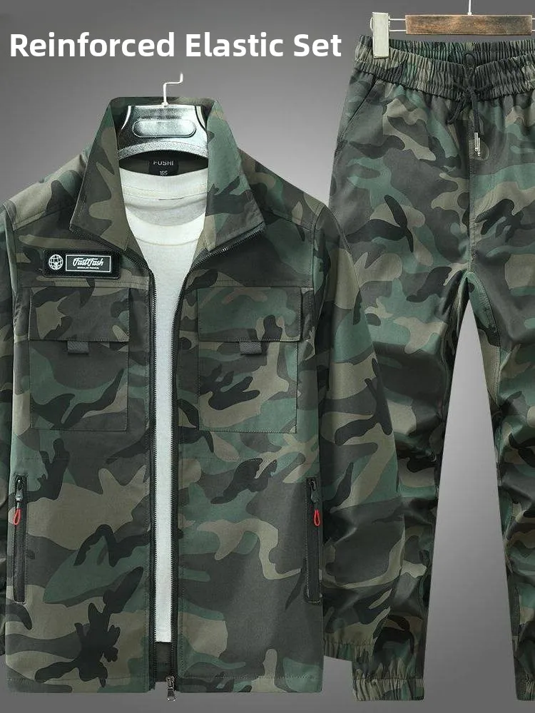 

New Men's Camouflage Workwear Set Spring Thickened Elastic Dirt-Resistant Wear-Resistant for Construction Site And Car Repair