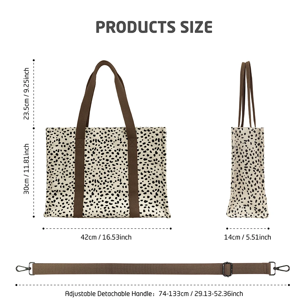 Leopard Print Canvas Tote Bag Large Capacity Shoulder Handbag for 13-14Inch MacBook Dell Laptop Work School Shopping Travel Bag