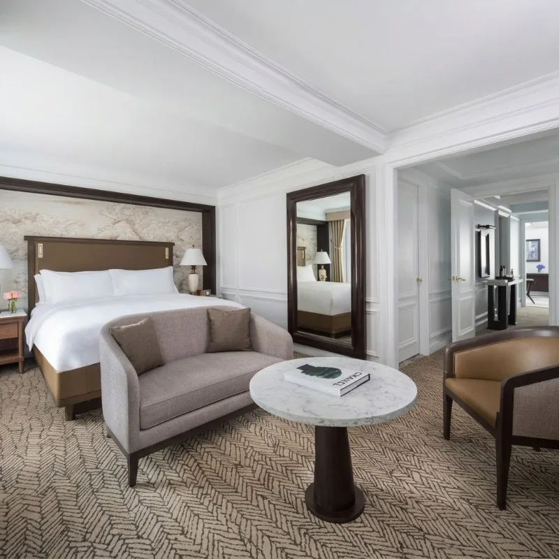 Elegant Luxury Modular Hotel Furniture Set High End Modern Hotel Bedroom Suite with King Size Bed Desk and Luggage Rack
