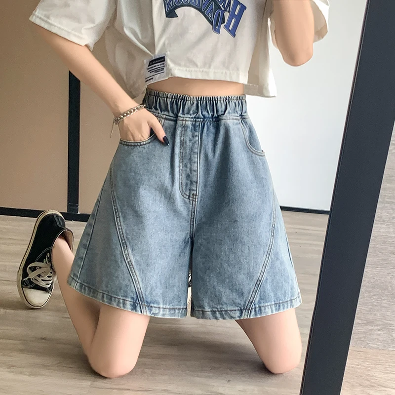 Casual Summer Bermuda Denim Shorts For Women 5XL 6XL Loose Big Size Wide Leg Short Femme Jeans Elastic Waist Midi Ladies Shorts