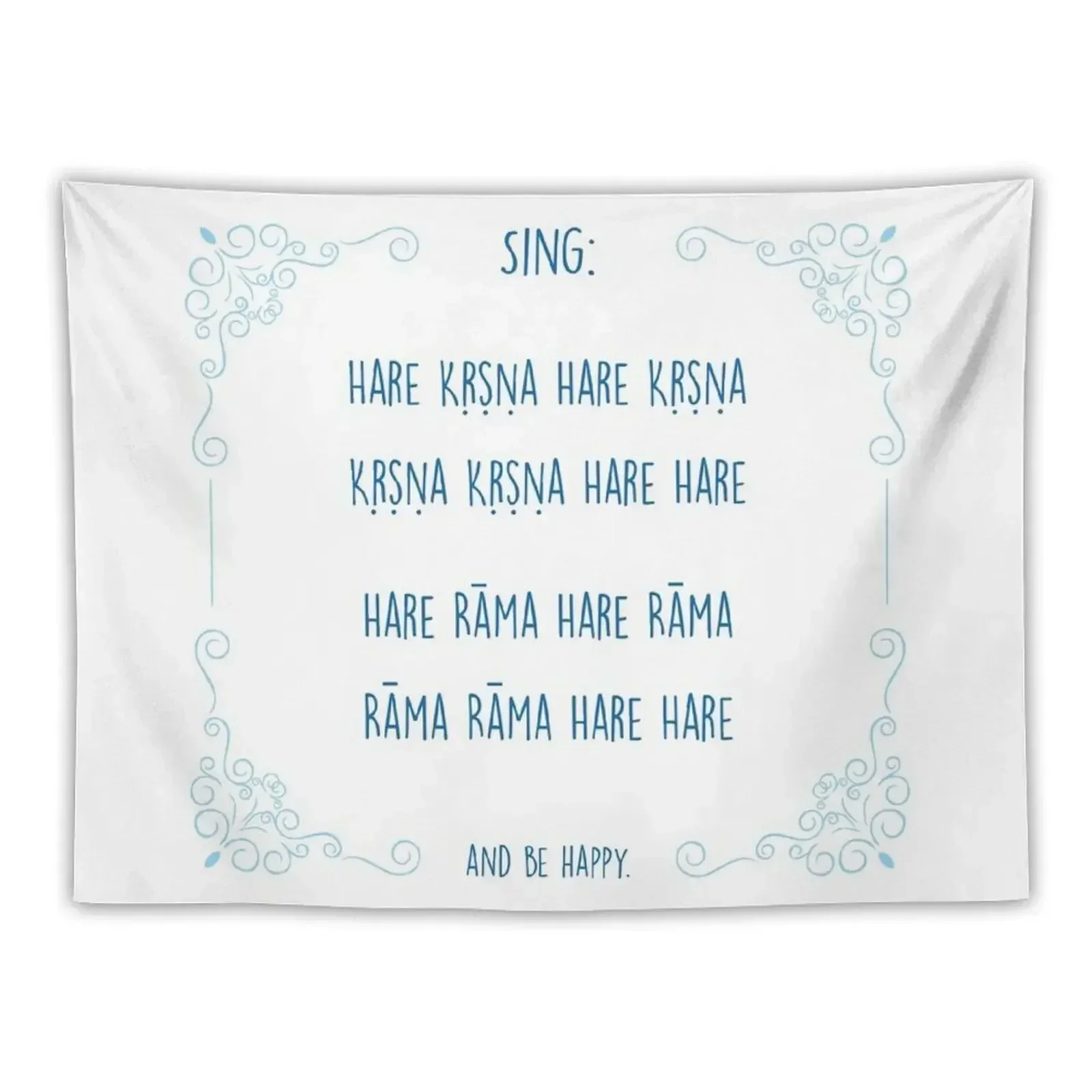 Hare Krishna Movement Mantra Blue Tapestry Wall Hanging Decoration Aesthetic Tapestry