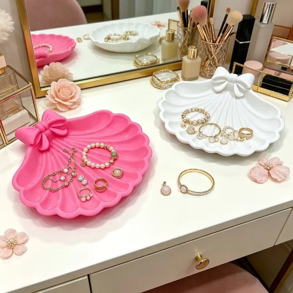 3D Printed 3D Printed Bow Storage Box Love Heart Shell Shape Bowknot Trinket Dish Ring Holder Large Capacity Desktop Organizer