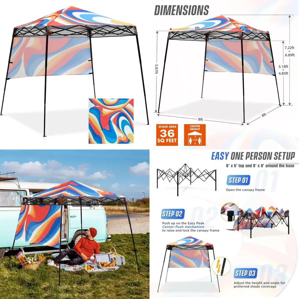 خيمة محمولة بمظلة فورية مقاس 8 × 8 مع جدار جانبي للشاطئ والرياضة والتخييم - مأوى ساق مائلة مدمج