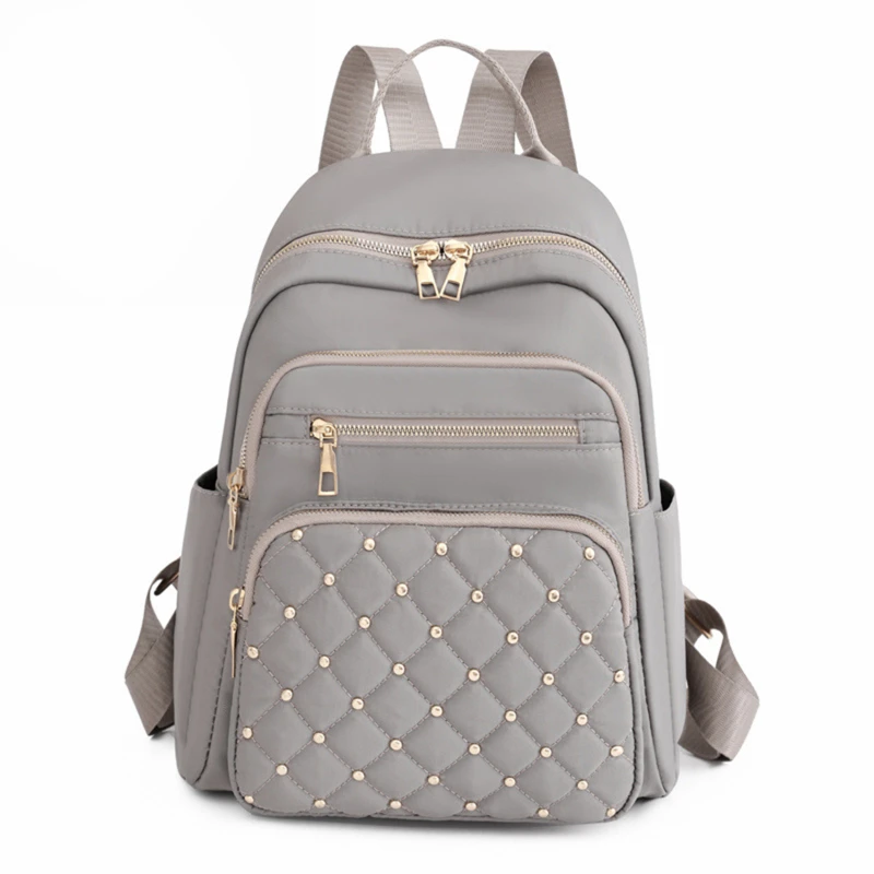 Lingge Rivet Nylon Fabric Design Large Capacity Three Layer Women's Backpack Senior Designer Brand Fashion 2024 Youth School Bag