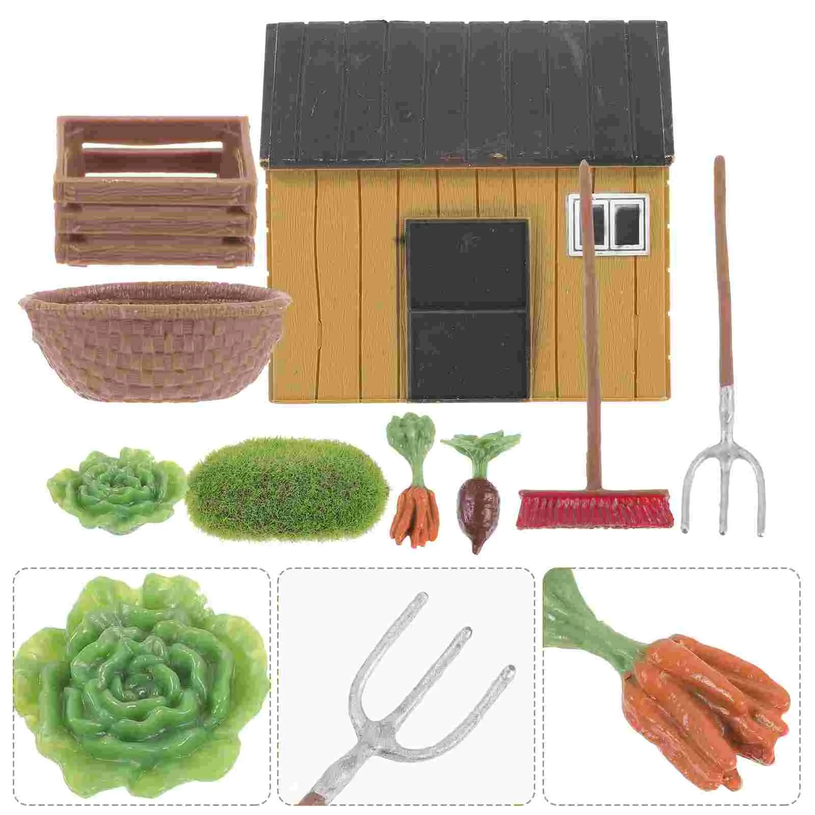 House Garden Dollhouse Accessories Mini Farmhouse Prop Plastic Landscaping Toys