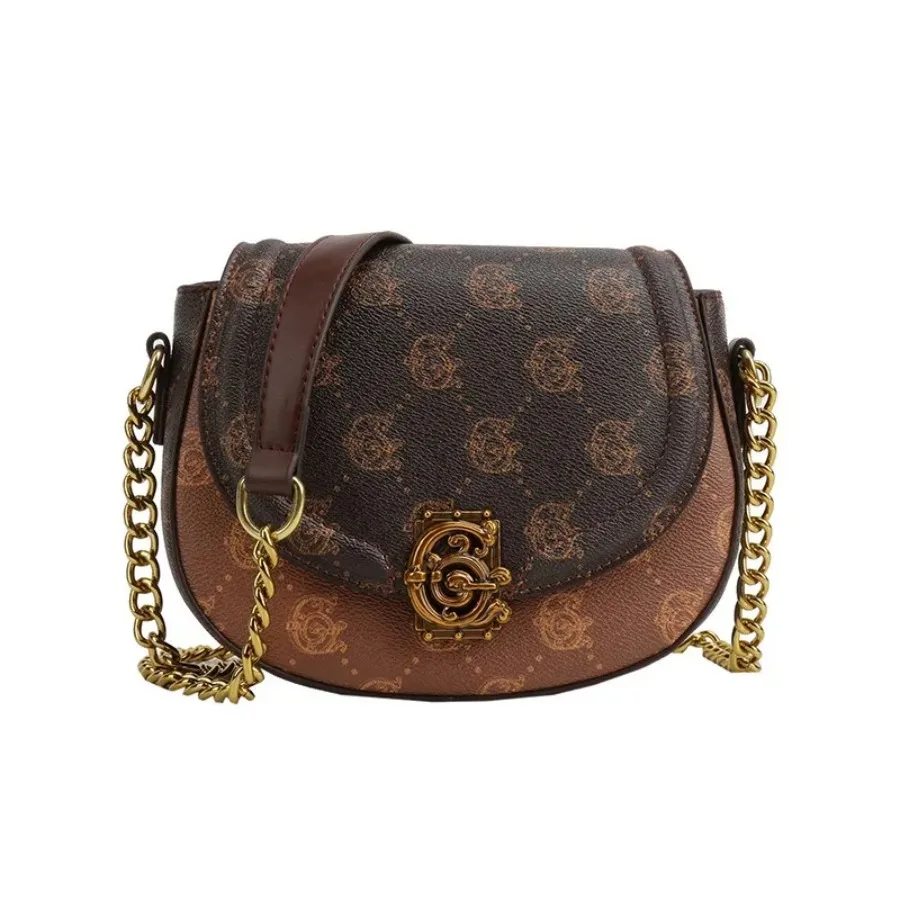 

New fashion generous shoulder bag lock buckle saddle bag high-end retro elegant large-capacity diagonal cross women's bags