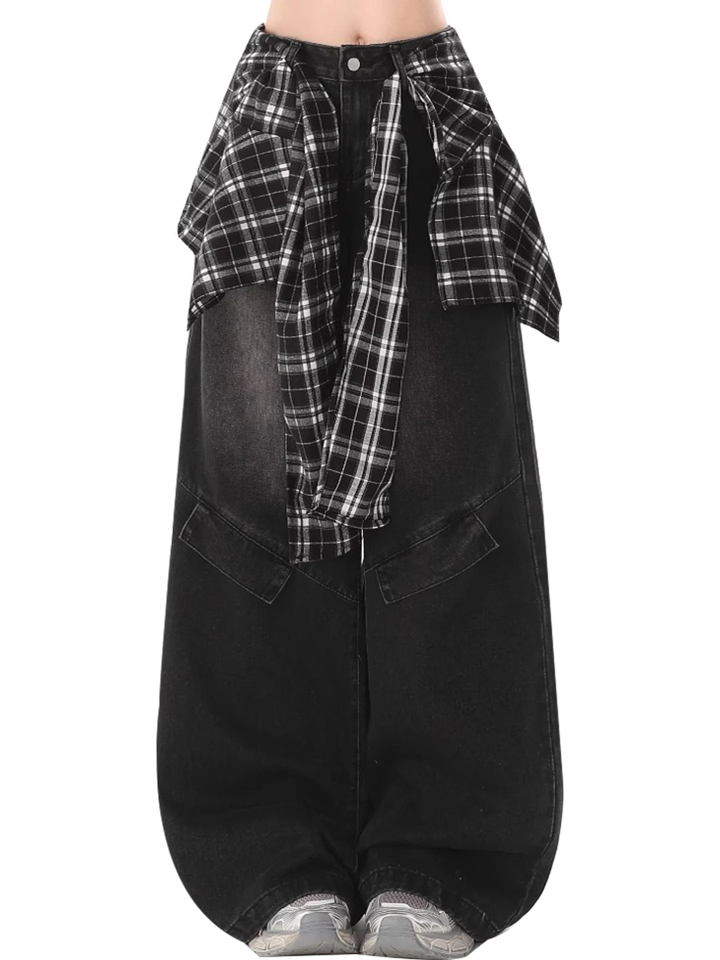 Detachable High Waist Loose Straight Leg Jeans Women's Summer Design Street Dance Pants Trendy Casual Wide Leg Pants