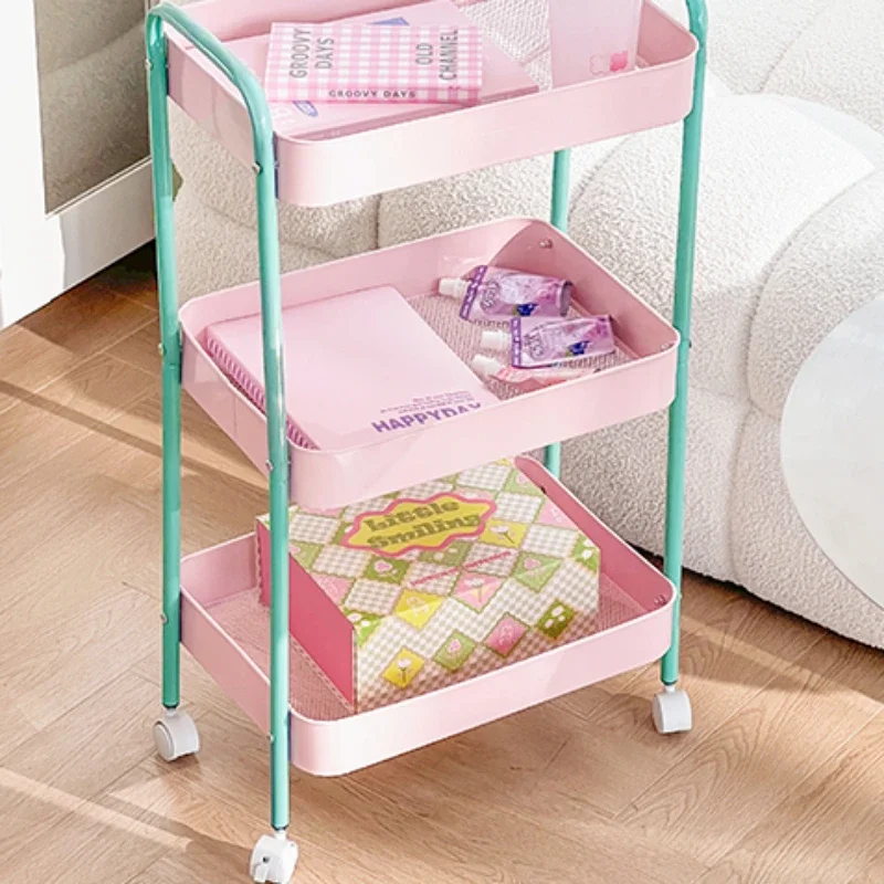 3 Layer Home Contrast Color Trolley Storage Shelf Multi layer Movable Trolley Cosmetics Snack Storage Rack Bathroom