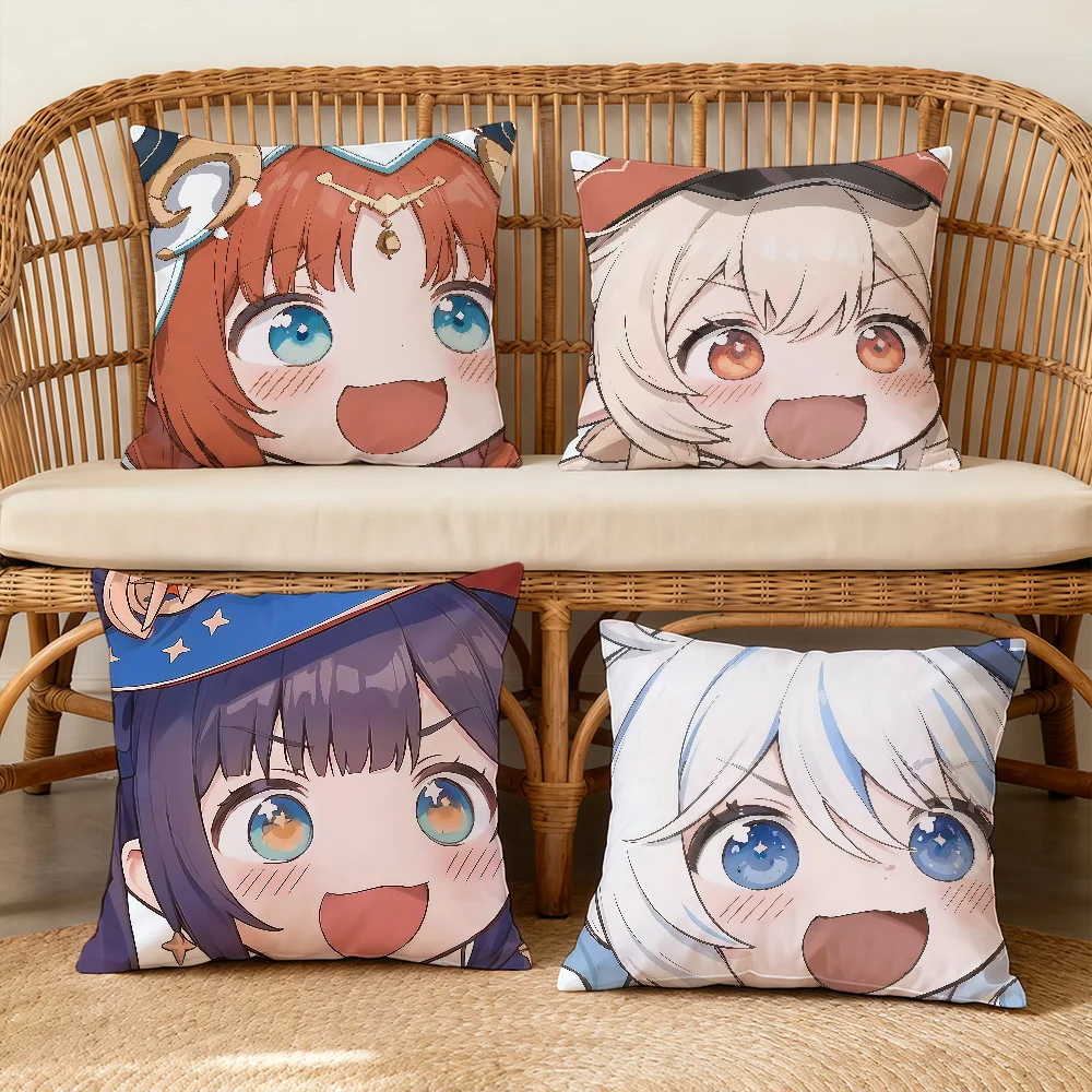 Genshin Impact Face Cute Q-version Game Cushion Cover Square Decorative Throw Pillow Case Sofa Bed Living Room Anniversary Gifts