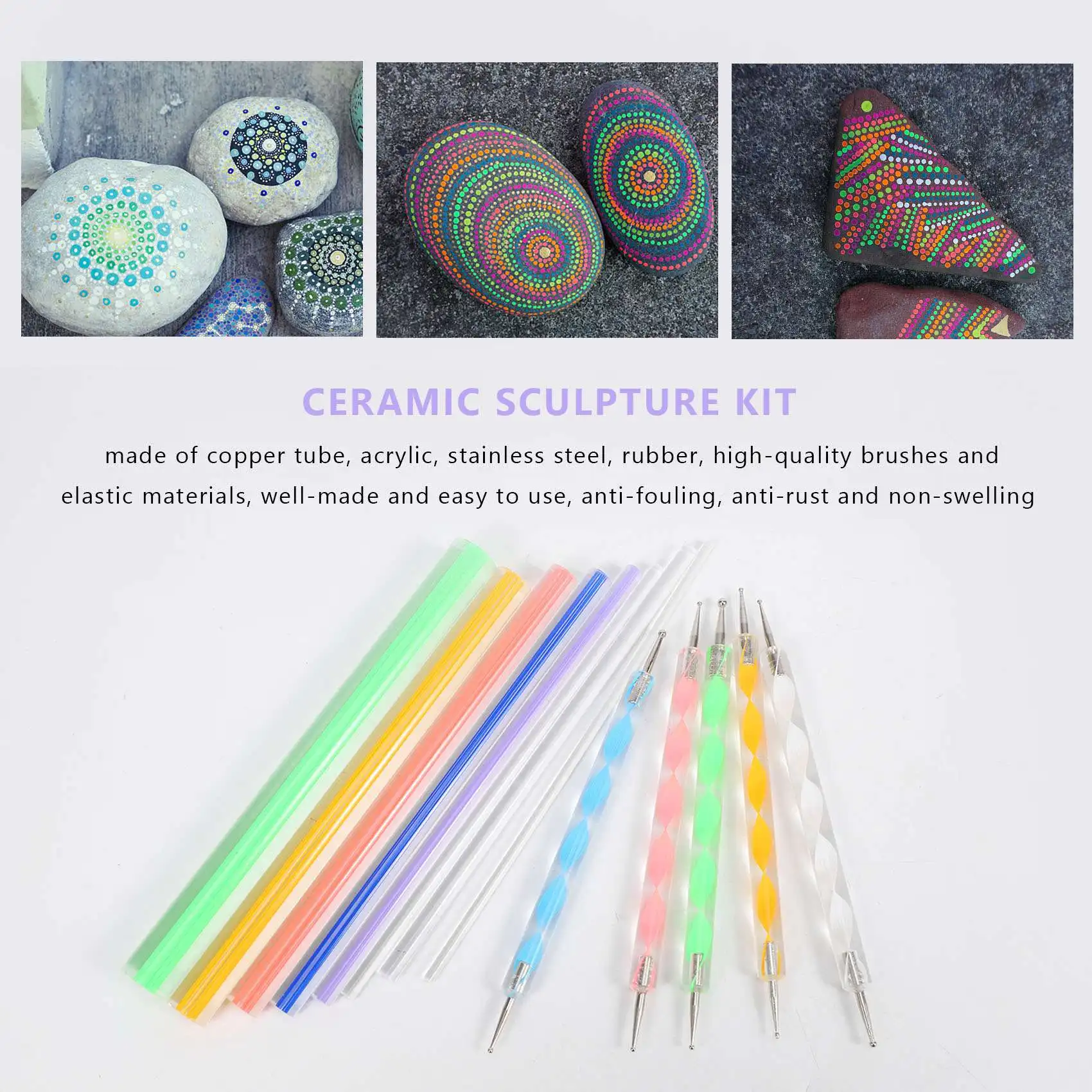 Mandala Dotting Tools Set for Painting Rocks,Painting Rocks Dot Kit,Acrylic Stick,Point Drill Tool,Stencil DIY Wall Art