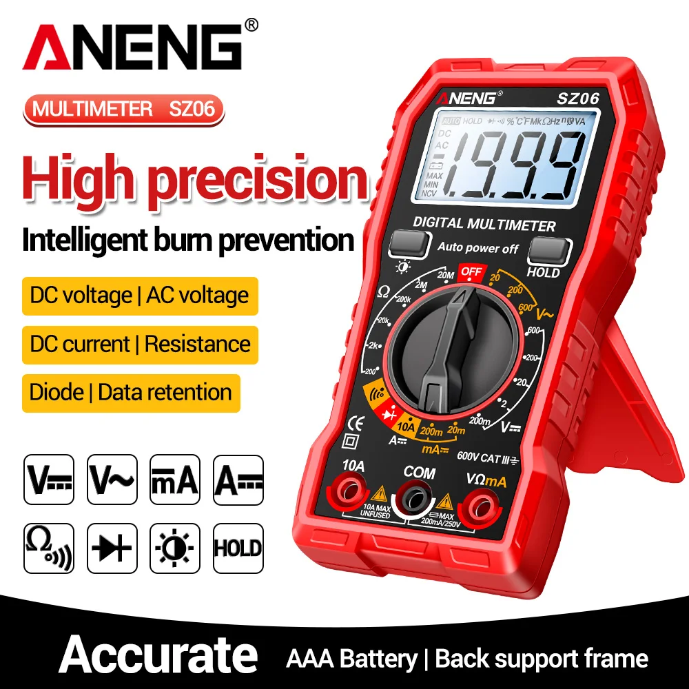 ANENG SZ06 Multimeter 2000 Zähler Digital AC/DC Spannung DC Strom Diode Ohm Professionelles Smart Mini Multimeter Testgerät Werkzeuge DIY