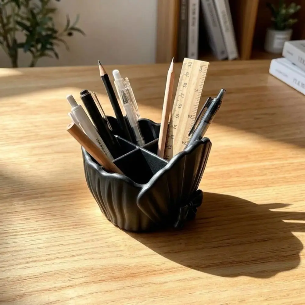 3D Printed Shell Shaped Toothbrush Holder Four-Compartment Bow Lace Makeup Brush Storage Box Shell Shaped Decorative
