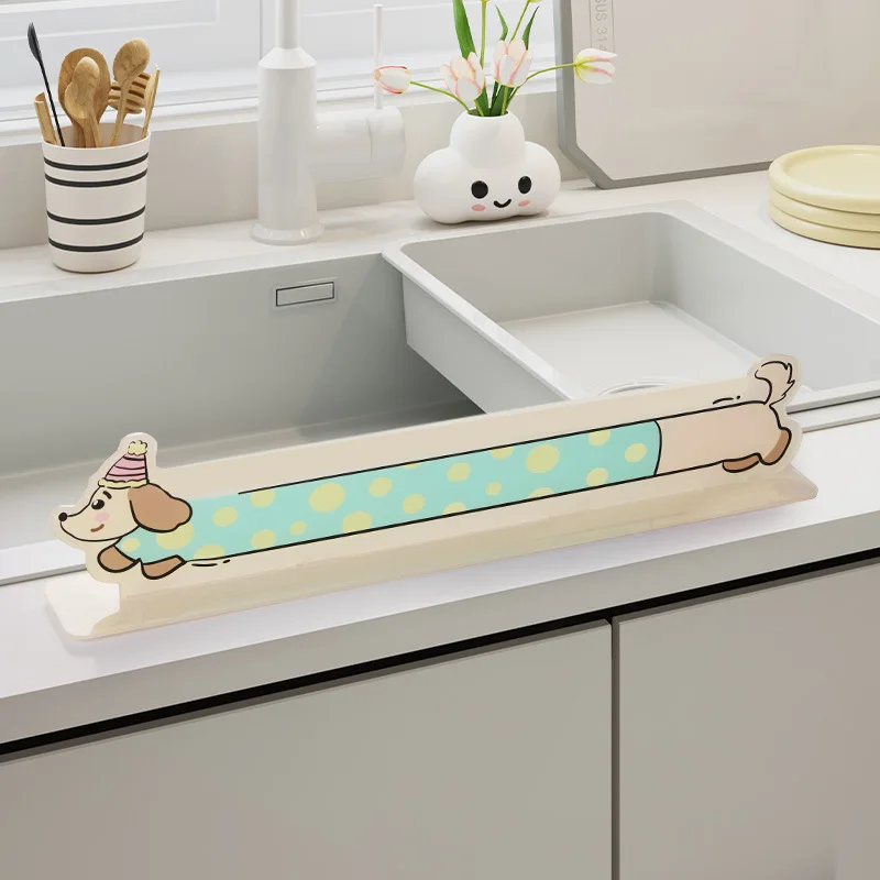 Cute Cat Kitchen Sink Splash Guard Acrylic Water Baffle Anti-splash Strip view 3