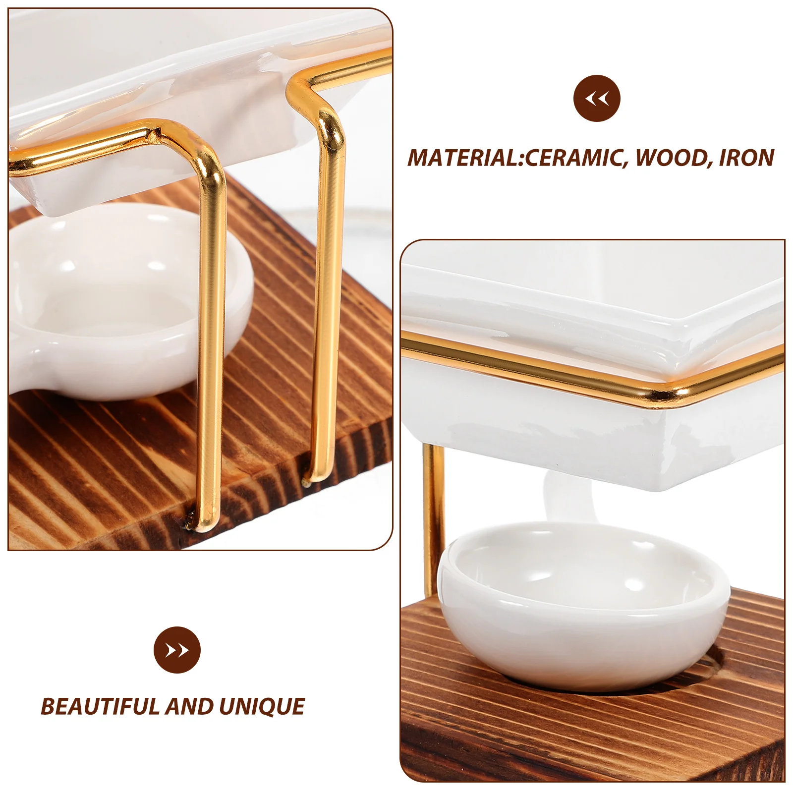

1 Set Wood Essential Oil Burner Ceramic Aroma Diffuser Tealight Holder Detachable Design Incense Furnace For Bedroom