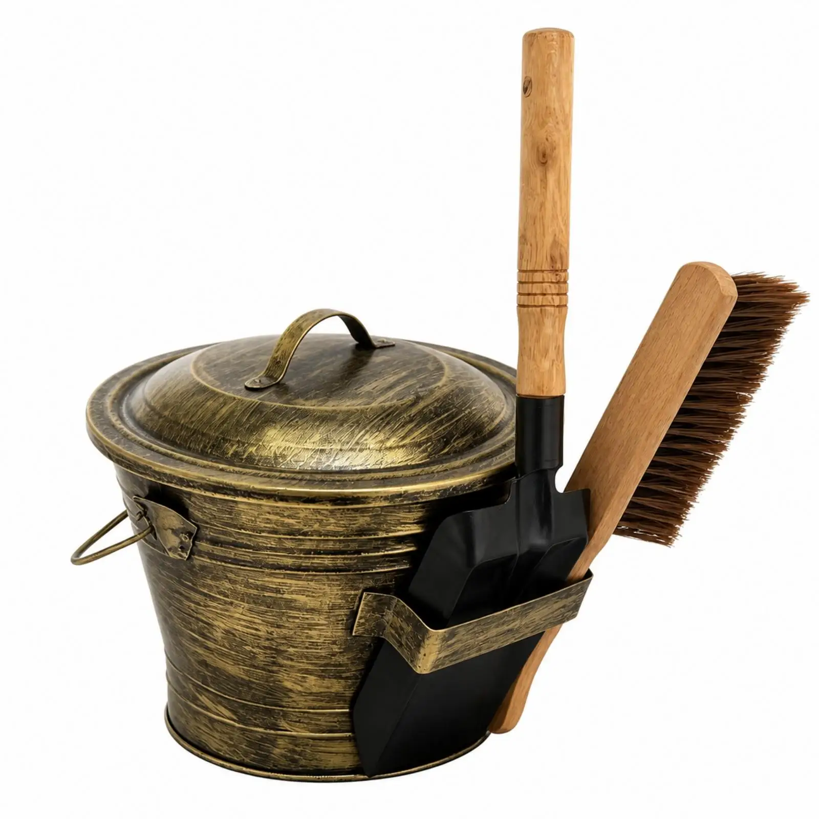 Fireplace Ash Bucket with Lid | Antique Bronze Finish, Sturdy Iron Construction, for Hearth