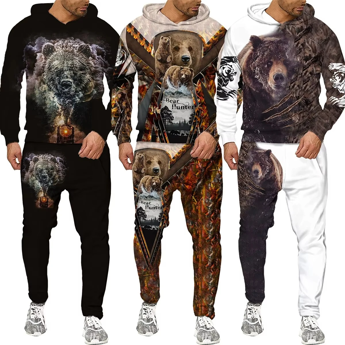 Bear Hunting Camo 3D Printed Men Hoodies/Tracksuit Fashion Autumn Winter Kids Clothing Suit Casual Long Sleeve Jogging Suits