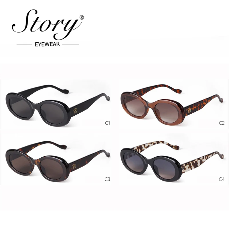 STORY Vintage Tortoiseshell Round Sunglasses for Women Men 2024 New Designer Retro Hawksbill Frame Oval Sun Glasses UV400 S24111