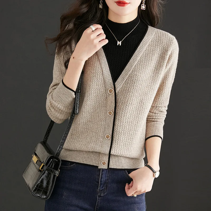 Half High Neck Sweater Women's Clothing Fake Two Piece Bottoming Top New Autumn Winter Long Sleeved Warm Knitted Pullovers