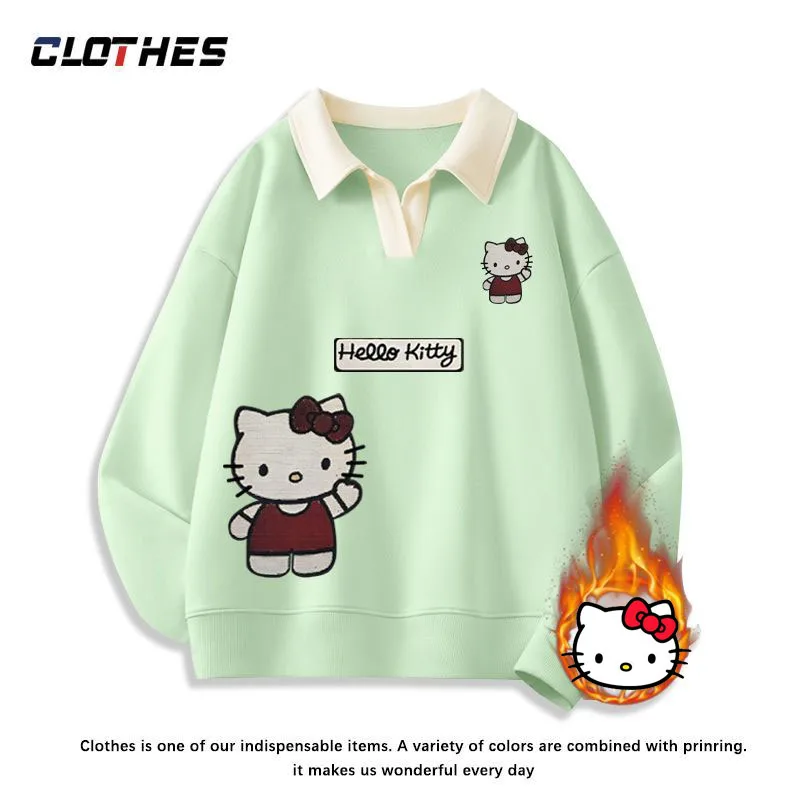 Kawaii Hello Kitty Hoodie Anime Sanrio Cartoon High Street Lose Drucke Niedliche Kapuze Weiche Bequeme Niedliche Studenten Mädchen Tops
