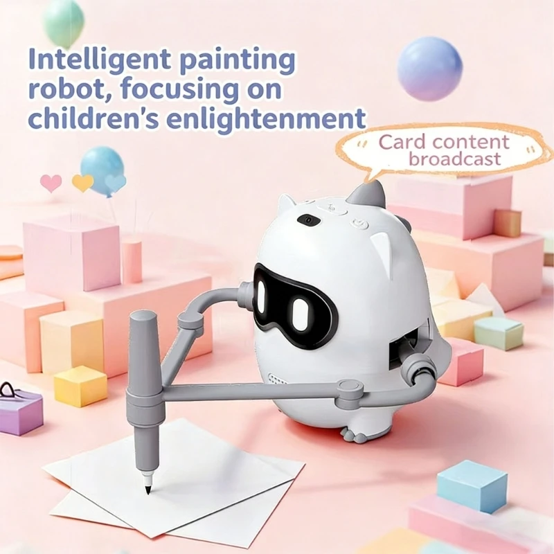 Rechargeable Art Drawing Set with 100 Theme Cards 12pcs Pens For Children Intelligent Robot Creative Imagination 15UB