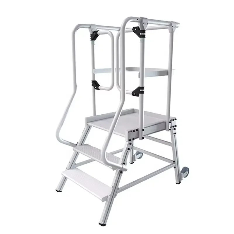 Picture 4: 3 Steps Mobile Safety Stair Work Platform Aluminum Ladder Platform With Retractable Caster System