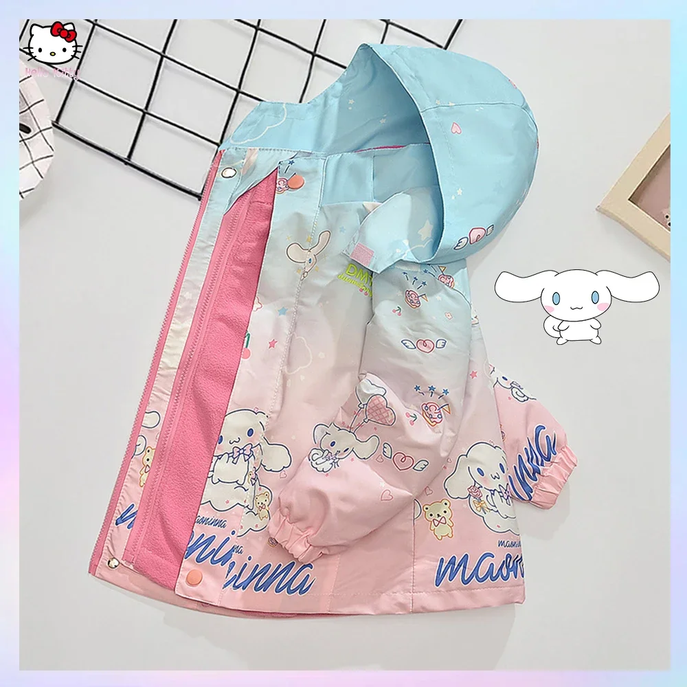 Cinnamoroll Anime Sanrios Kuromi Polarized Jacket Cotton Kid Hooded Cartoon Detachable Casual Top Girl Warm Outdoors Windbreaker