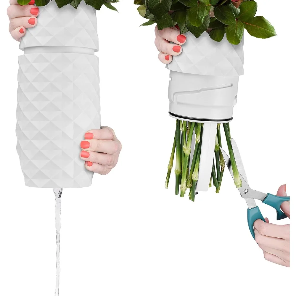 The Amaranth Vase - Unique Design for Easy Water Draining and Stem Access - Impact Resistant Plastic and Marble Blend