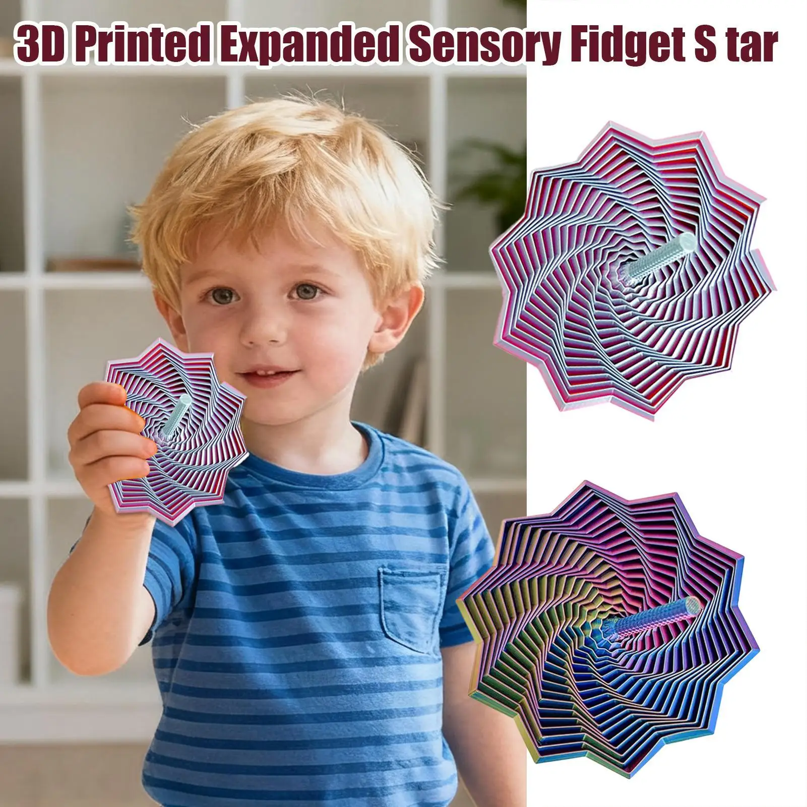 3Dプリントされた拡張感覚フィジェット六角形、握りやすいハンドル付き、ストレス解消感覚玩具のための回転スパイラルスピナー