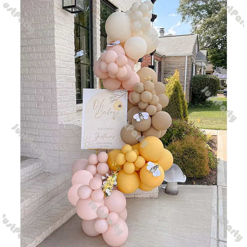 110pcs Retro Balloon Garland Pink Sand Brown Globos Bee Baby Shower Gender Reveal Birthday Party Supplies Kids Party Decor