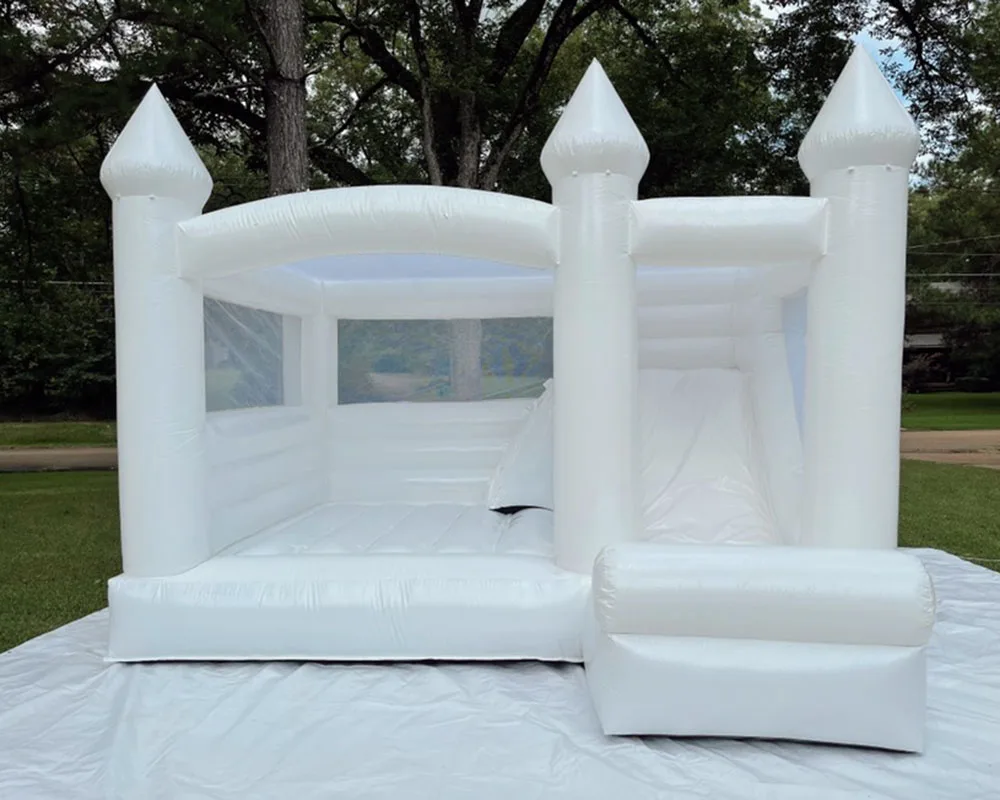 Commercial Giant White Bounce House Inflatable Bouncy Castle with Slide full PVC Jump House for Birthday, Party, Wedding