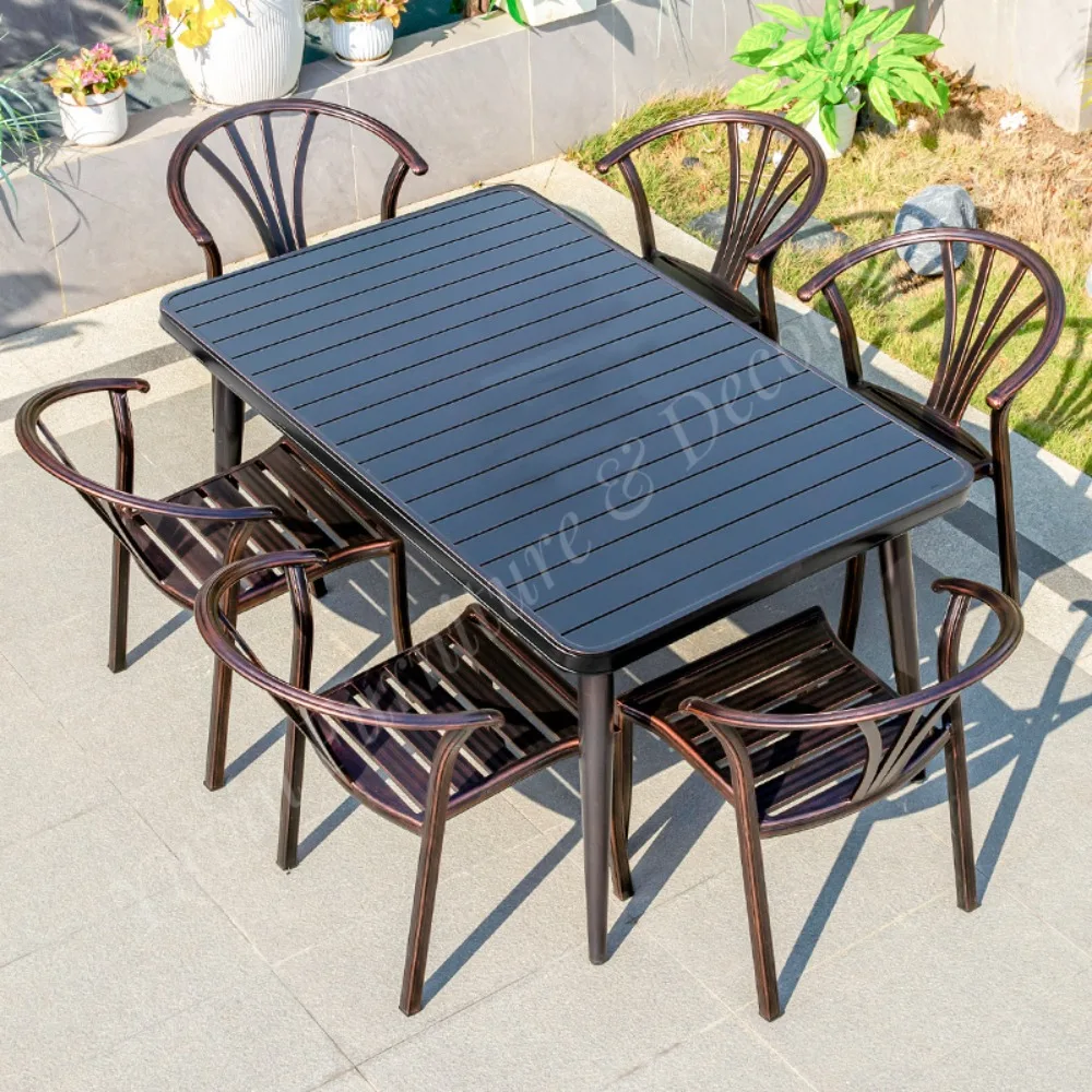 Contemporary Slats Design Outdoor Extendable Table Patio Dinning Garden Set Extension Aluminum Restaurant Tables