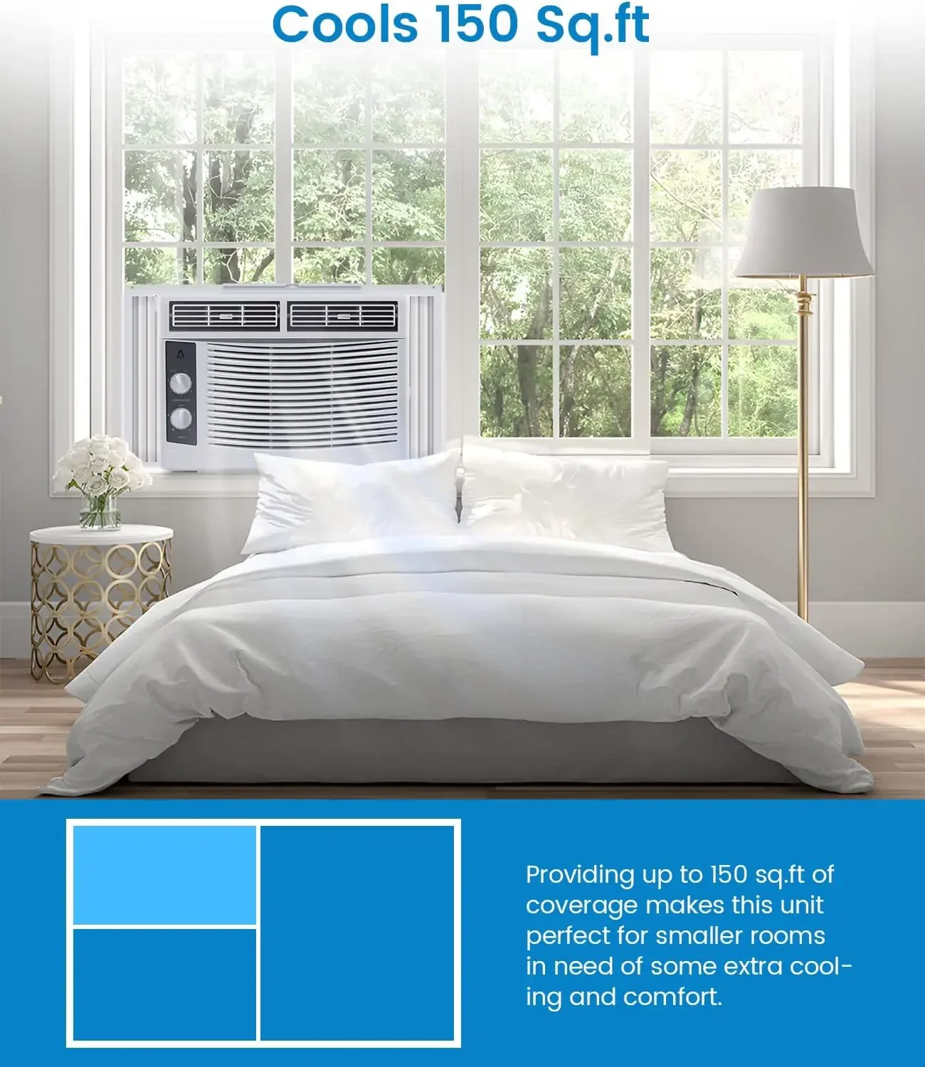 5,000 BTU Small Window Air Conditioner - Cool Up To 150 Sq.ft. with Manual Adjustable Fan and Cooling Modes, for Small Room