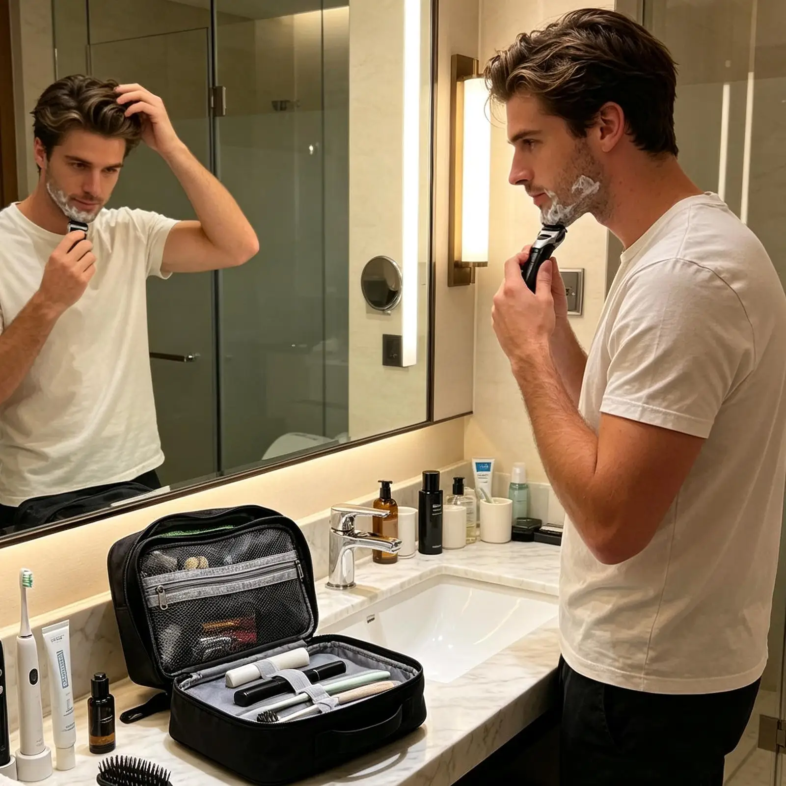 Mens Toiletry Travel Bag Waterproof Large Capacity Leakproof Multi Compartment With Handle Shaving Bag Cosmetic Pouch For Shaver
