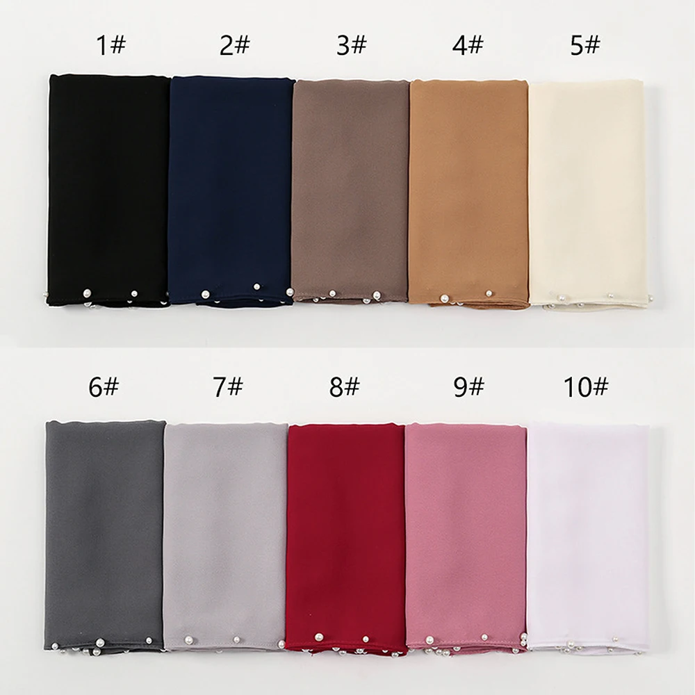 1-20 Color Chiffon Hijab Classic Simple Easy Classy Crinkle Crimp Turban Hijab Shawls Women Muslim Pearl Scarf